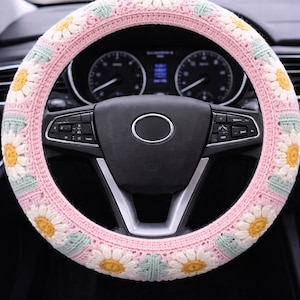 Daisy Steering Wheel Cover Crochet Pattern PDF | Floral Granny Square Car Accessory | Crochet Car Decor | Digital Download