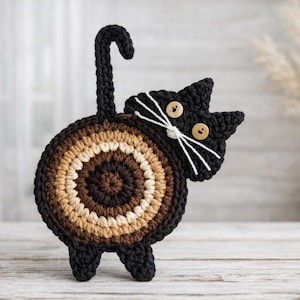 Patrón PDF de posavasos de crochet con forma de trasero de gato, regalo divertido para amantes de los gatos, tutorial de crochet fácil, linda decoración de mesa, descarga instantánea.