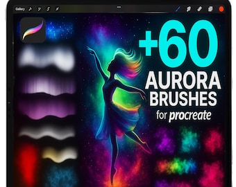Procreate Aurora Borealis Brushes:Northern Lights, Stars & Galaxy Dust, Glow and glitter Brush, Night Sky, Color Swatches, Paper Brushset