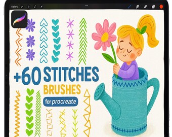 Pincéis de costura para Procreate, Pincel para costura, Conjunto de pincéis de bordado para Procreate, Conjunto de pincéis de moda, Pincéis para tricô, Pincéis de crochê para Procreate