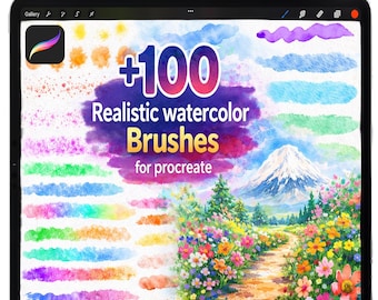 Realistische aquarelpenselen, textuurborstels aquarel, nat-in-nat aquarel, digitale aquarelpenselen, borstelset wassen procreate