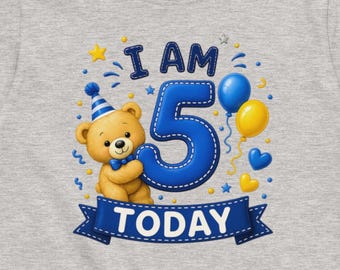 I Am 5 Today Blue Shirt, Teddy Bear Kids Birthday Outfit