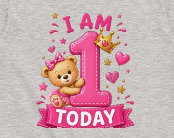 Camiseta rosa con corona para niña de 1er cumpleaños, camiseta de osito de peluche