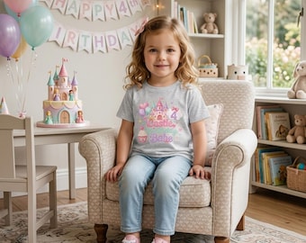 パステルカラーのキャッスルシャツ、幼児用、プリンセス4歳の誕生日トップス