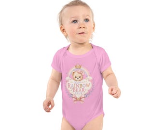 Little Rainbow Bear Club Baby Bodysuit, Pastel Teddy Outfit, Baby Girl Gift
