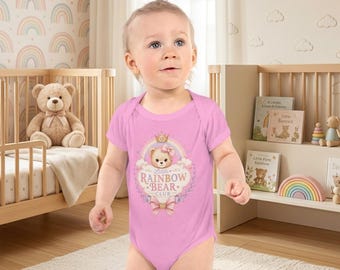 Little Rainbow Bear Club Baby Bodysuit, Pastel Teddy Outfit, Baby Girl Gift