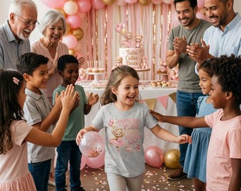 Maglietta di compleanno per bambina con orsetto e tutù, maglietta di compleanno con orsetto ballerino, maglietta di compleanno con tutù rosa, maglietta per feste per bambine