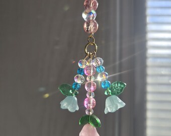 Lily of the Valley Suncatcher, Pastel Floral Car Charm, Aurora Borealis Crystals