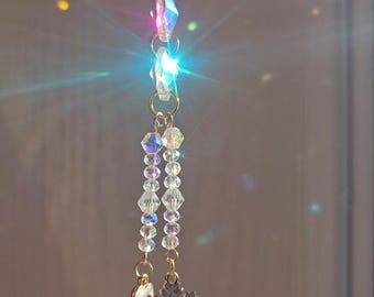 Snowflake Crystal Suncatcher Car Charm, Rainbow Maker Rear View Mirror Accessories, Winter Heart Car Hanging, Boho Car Decor, Gift for Her