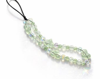 Green Crystal Phone Charm – Sun Catcher Beaded Strap, Rainbow Prism Accessory