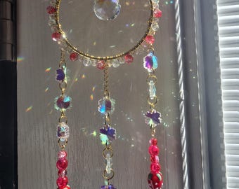 Handmade Strawberry Crystal Suncatcher, Rainbow Prism Window Hanging, Cottagecore Decor