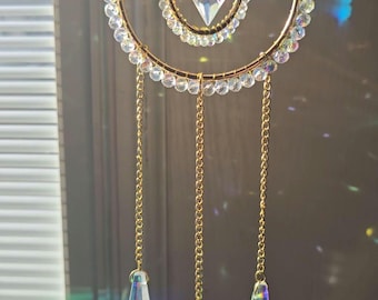 Crystal Suncatcher • Gold Hoop, Rainbow Prism Window Hanging