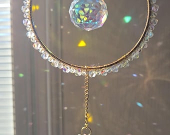 Crystal Prism Suncatcher, Gold Hoop Rainbow Maker, Spiritual Home Decor