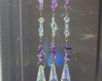Handmade Amethyst Crystal Car Charm, Gemstone Suncatcher