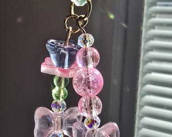 Pink Bow Crystal Car Charm – Iridescent Pastel Suncatcher Rearview Mirror Accessory