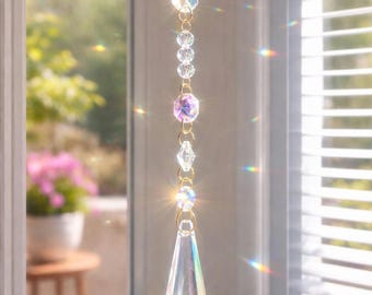 Prism Sun Catcher, Rainbow Maker for Windows, Boho Crystal Window Hanging, Celestial Home Decor, Gift for Plant Lovers, whimisical gift