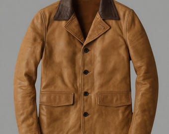Men's Vintage Brown Leather Blazer | Two-Tone Car Coat