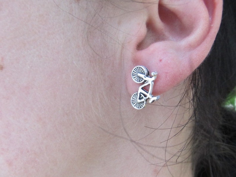 Bicycle Stud Earrings Silver Triathalon cyclist earrings Etsy