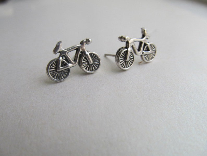 Bicycle Stud Earrings Silver Triathalon cyclist earrings Etsy