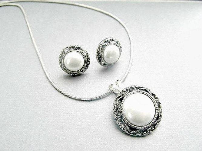 Pearl filigree Earrings Necklace Set Bridal Wedding Sets | Etsy