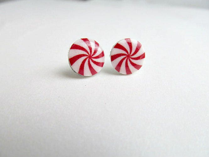 Peppermint Candy Stud Earrings Etsy