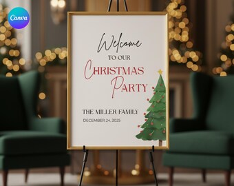 Elegant Christmas Welcome Sign Template, Luxury Holiday Party Decor, Gold Minimalist Christmas, Editable Printable, Instant Download