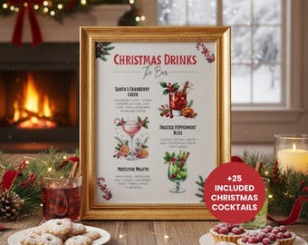 Christmas Drinks Party Sign Festive Cocktail Menu Holiday Bar Sign Printable Christmas Cocktail Sign Digital Download
