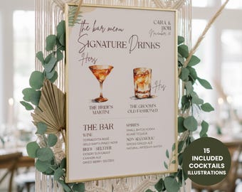 Boho Wedding Signature Drinks Sign, Pampas Grass Bar Menu Template, Editable Terracotta Cocktail Sign, Dried Florals