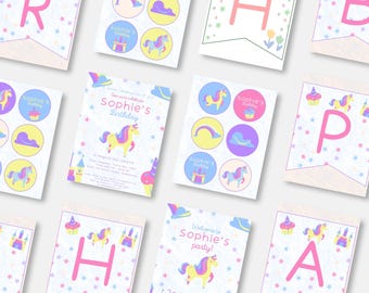 Editable Unicorn Birthday Invitation Canva Template Pastel Rainbow Girl Birthday Party Printable Magical Invite Instant Download