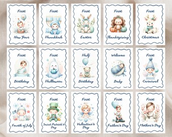 Baby First Holiday Milestone Cards Baby Milestone Cards Printable Baby Monthly Milestone Cards Digital Download Baby Milestone Cards Set