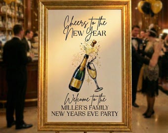 Art Deco New Year's Eve Welcome Sign, Gatsby Party Entrance Poster, Roaring 20s Decor, Editable Canva Template, Black and Gold