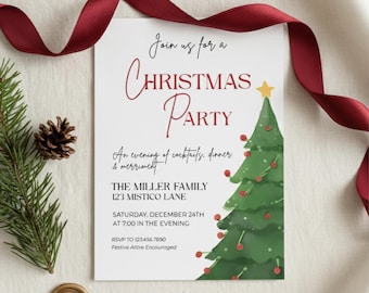 Elegant Christmas Party Invitation Template, Luxury Holiday Dinner Invite, Gold Minimalist Christmas, Editable, Includes Mobile Invite