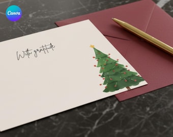 Elegant Christmas Thank You Card Template, Luxury Holiday Stationery, Gold Minimalist Note Card, Editable 5.5x4.25, A2, Printable