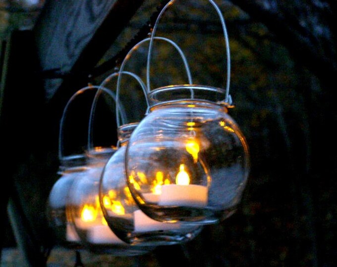 Four Clear Glass Globe Candle Holder Lanterns Hanging Vase Etsy