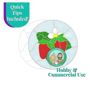 Stained Glass Vintage Strawberries Pattern Commercial Use PNG PDF Digital Download