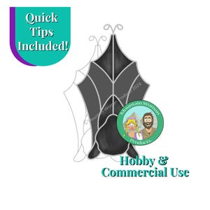 May include: A black and white stained glass pattern of a butterfly with a green circle containing a cartoon couple and the text "Mountain Woman Products". The text "Hobby & Commercial Use" is below the circle.