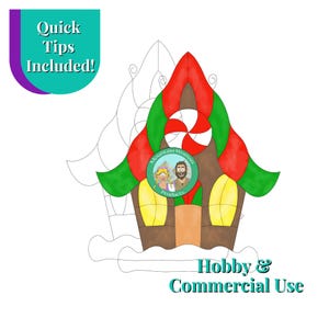 Gingerbread House Stained Glass Pattern Christmas Commercial Use