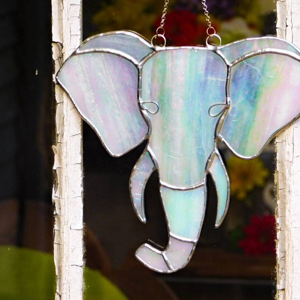 White Elephant Stained Glass Suncatcher Wall Hanging Boho Style Decor