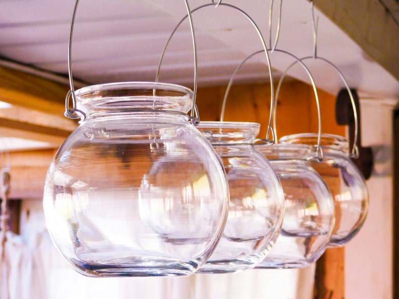 Four Clear Glass Globe Candle Holder Lanterns Hanging Vase Etsy