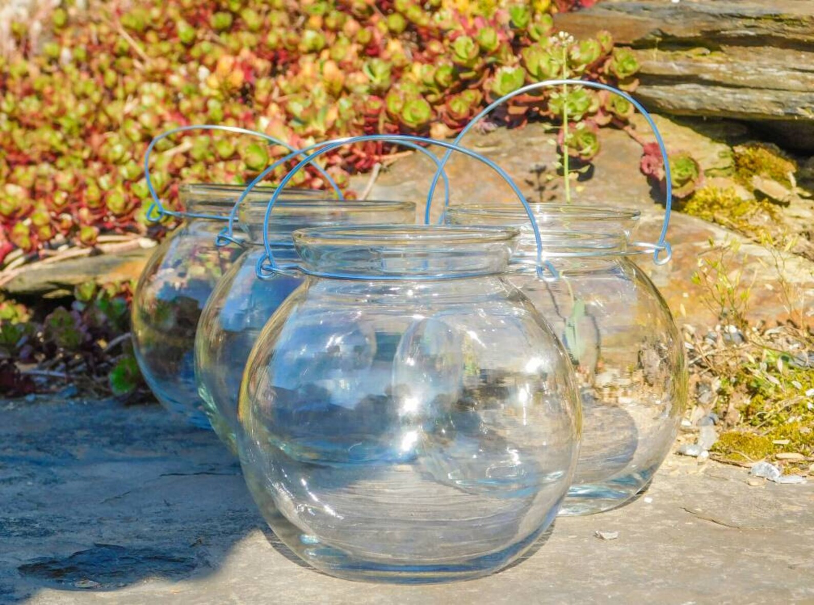 Four Clear Glass Globe Candle Holder Lanterns Hanging Vase Etsy