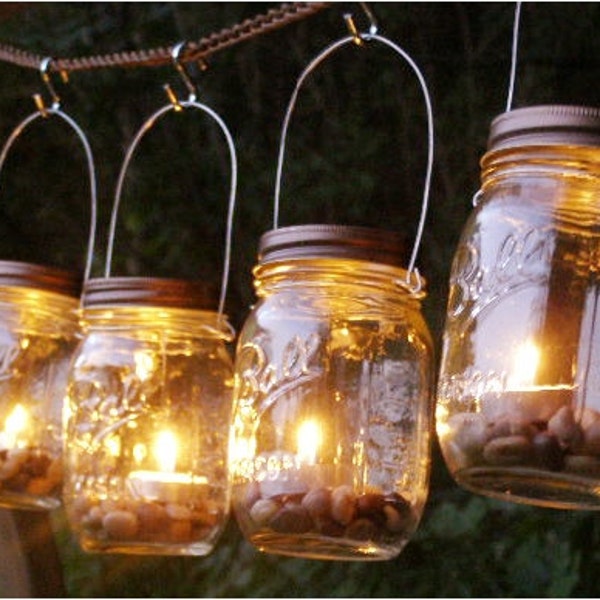 Four Ball Mason Jar Clear Lantern Candle Hanging Vase Outdoor Lighting Patio Decor Rustic Wedding Gift