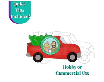 Stained Glass Pattern Christmas Tree Vintage Farm Truck Commercial Use