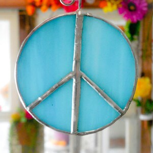 Stained Glass Peace Sign Lead Free Suncatcher Ornament or - Etsy