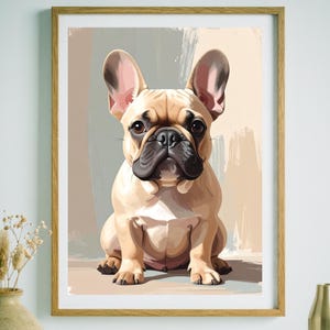 Stampa artistica da parete con bulldog francese, stampa minimalista di bulldog francese, decorazione neutra per la cameretta, ritratto astratto di animale domestico, regalo per amanti dei cani