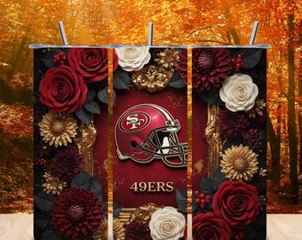 Floral Football Tumbler Wrap PNG | 20oz Skinny Sublimation Design | Game Day Fan Gift | Instant Download