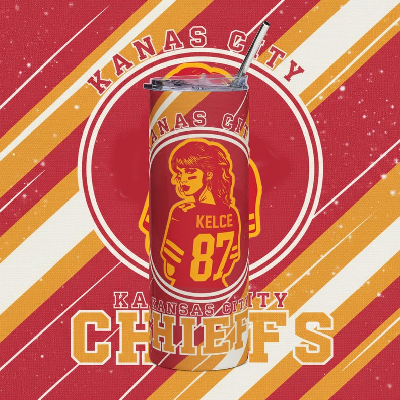 Chief Style Football 20oz Skinny Tumbler Wrap PNG , Chief Girls Football PNG , Sublimation Design (Digital download)