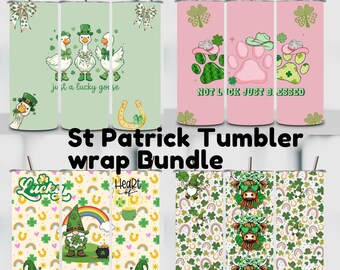 St. Patrick's Day Highland Cow PNG, Tumbler Wrap Bundle PNG | 20oz Skinny Sublimation Design | Glitter Clover St Patricks Day
