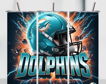 Dolphin Style Football Tumbler Wrap PNG | 20oz Skinny Sublimation | Sports Fan Digital Download