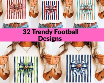 32 Bundle Football Design PNG , Striped Messy Lines Coquette Football Teams Mascots, Hand-Drawn Pattern, Stripes, Checks & Grids