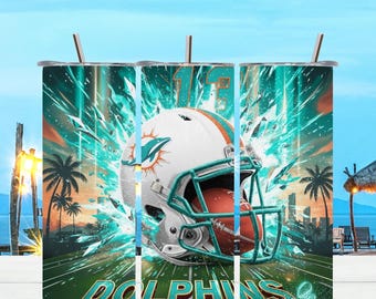 Dolphin Football Tumbler Wrap PNG | 20oz Skinny Sublimation (Digital Download)